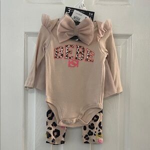 bebe Blush Pink Logo Bodysuit with Leopard Leggings & Bow